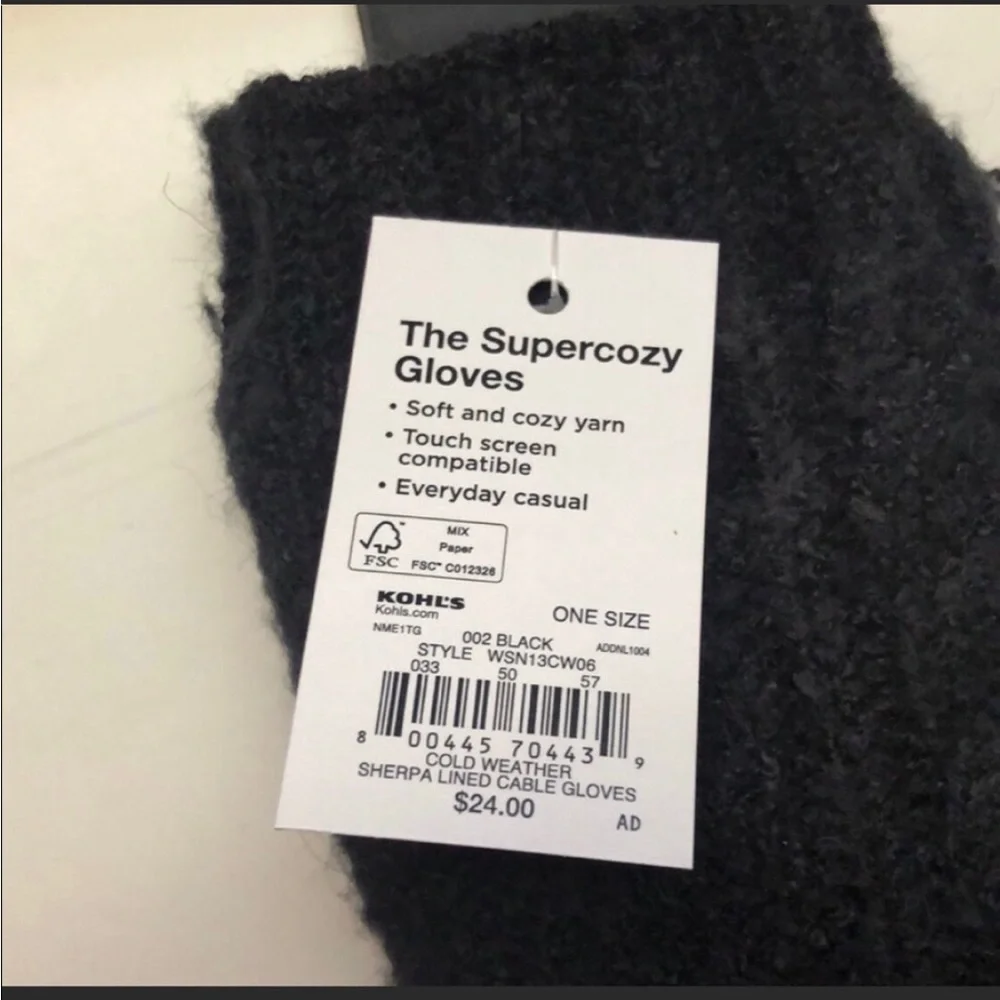 New Sonoma Set Of Black Beanie Hat and Black Fleece Lined Gloves - Picture 8 of 8